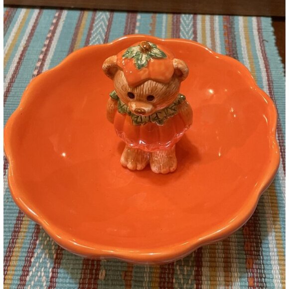 Papel Giftware Teddy Bear Pumpkin Halloween Holiday Candy Serving Dish - Picture 2 of 7
